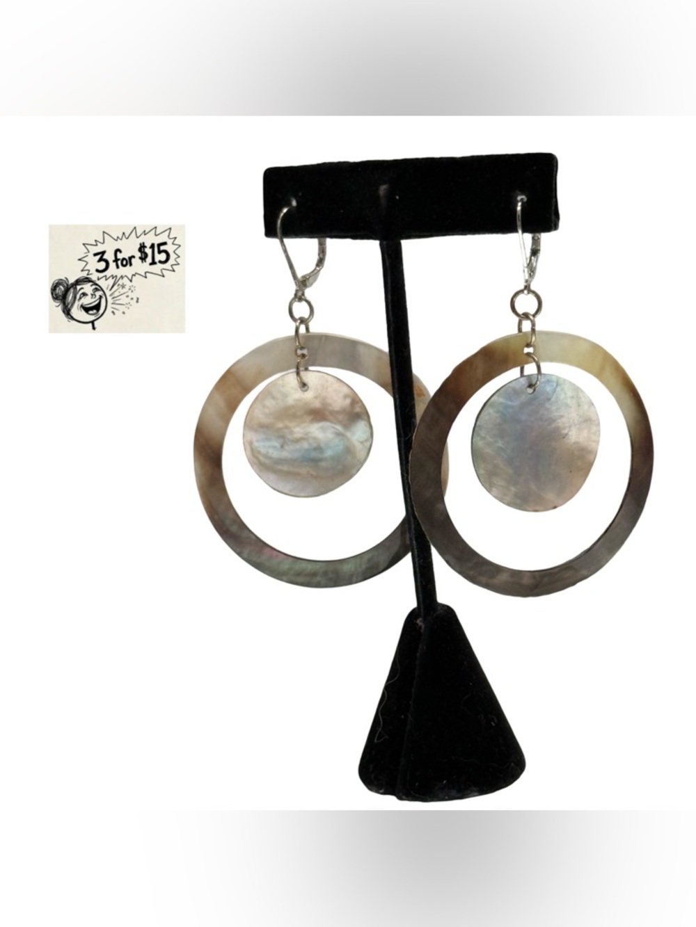 Iridescent Mother-of-Pearl Double Hoop Earrings - Gray Shell